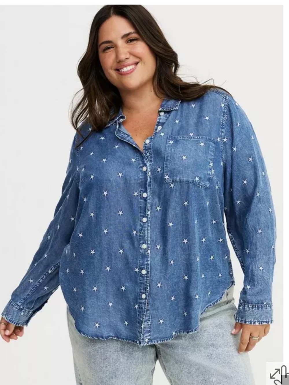 Torrid dessert blue Lizzie emroidered star button-up shirt size 3X NWT